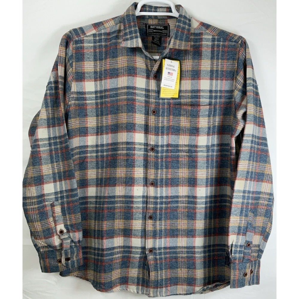 NWT Men's National Outfitters Cotton Long Sleeve Plaid Flannel Shirt - Large